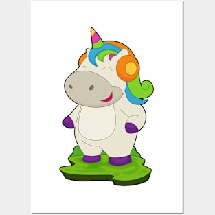 Unicorn Musician Headphone Music Posters and Art